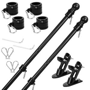 lot 9617 image: Yeesun American Flag Pole Kit (2 Packs) for Outside House with Bracket - Residential & Commercial Use, 3x5Wall Mount Flags, for House Porches(without,Black)