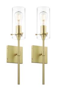 lot 9621 image: XiNBEi Lighting Brass Wall Sconce Set of 2, Modern Single Bathroom Sconces Wall Lighting Indoor Sconce Bathroom Lighting for Bedroom Vanity & Living Room - Retail $90.11
