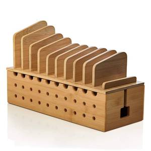 lot 9623 image: Prosumers Choice Multiple Charging Station Rack with Cable Box Organizer - Bamboo Desk Organizer for 10 Devices and Cord Management - Compatible with Smartphones and Tablets
