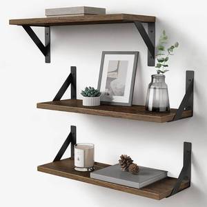 lot 9670 image: Rustic Floating Shelves Wall Mounted Set of 3, 17 Inch Natural Wood Wall Shelves, Decor Storage Shelf for Bedroom Bathroom Living Room Office Pictures Plants Books Cats TV (Rustic Brown)