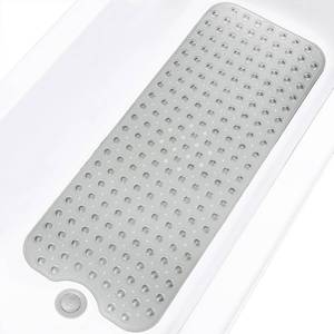 lot 10024 image: Linoows Bathtub and Shower Mats, Extra Long Non-Slip Bath Mat 39 x 16 Inch, Machine Washable Bath Tub Mat with Suction Cups & Drain Holes for Bathroom, Clear Grey