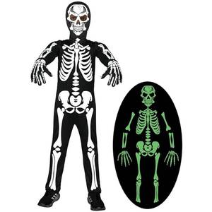 lot 10027 image: Koatobbor Boys Skeleton Costume Glow in the Dark Halloween Scary Costumes for Kids (Black, 12-14 Years)