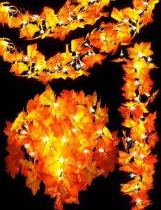 lot 10031 image: wohohoho 4 Packs Fall Decor Fall Garland with Lights, 40ft 100 LED Total Fall Lights Halloween Garland. Autumn Maple Leaf Lights Battery Operated Fall Home Decor for Thanksgiving Halloween Christmas