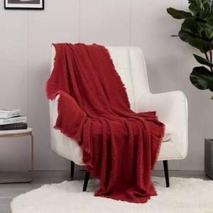 lot 10032 image: CREVENT Farmhouse Knit Throw Blanket for Couch Sofa Chair Bed Home Decoration, Soft Warm Cozy Light Weight for Spring Summer Fall (50X60 Christmas Red)