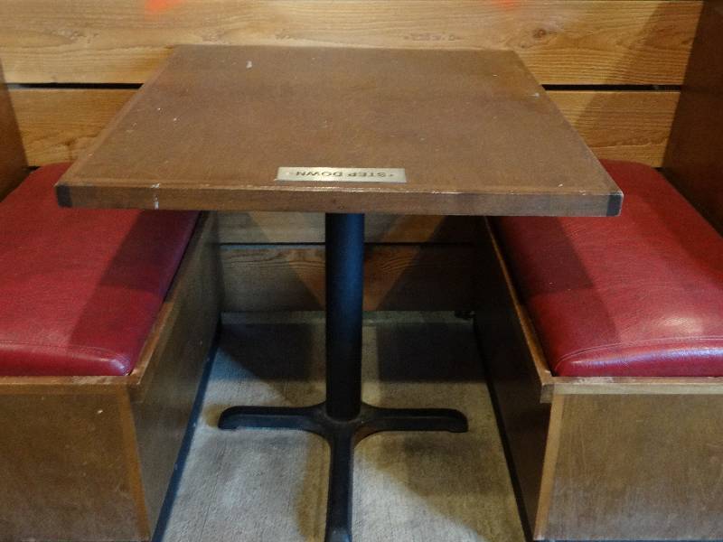 lot 2883 image: Restaurant Table - Wood Top w Metal Base