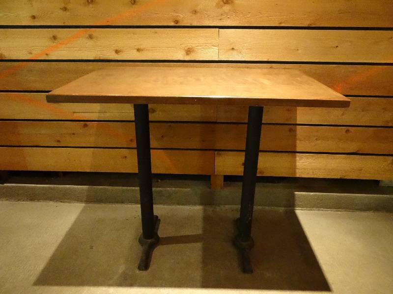 lot 2922 image: Bar Height Table - Wood Top w 2 Metal Bases