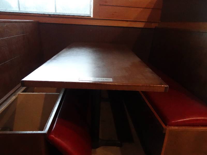 lot 2927 image: Restaurant Table - Wood Top w 2 Metal Bases