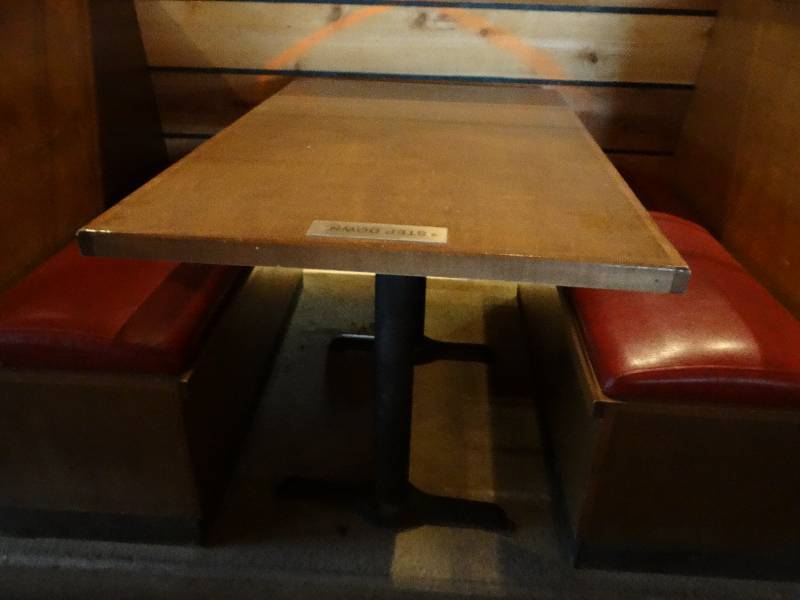 lot 2934 image: Restaurant Table - Wood Top w 2 Metal Bases