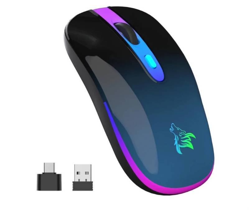 lot 183885 image: HOTLIFE Wireless Mouse, Bluetooth Mouse with Dual Mode (Bluetooth 5.1USBType-c) 2.4GHz Rechargeable Silent LED Mouse for LaptopMacBookiPadComputerGaming - Blue & Black Gradient