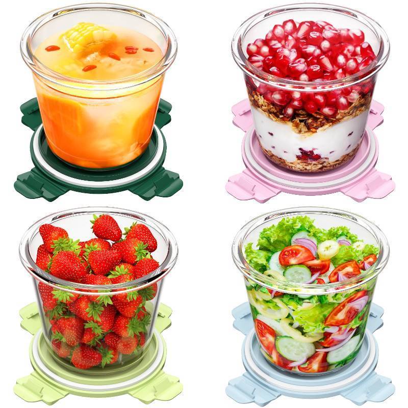 lot 184302 image: Winproper 4 Pack Glass Meal Prep Containers with Airtight Lids, Leak-proof Round Storage Containers Set, Reusable Glass Soup Containers Overnight Oats Containers for Leftover, Soup, Fruit
