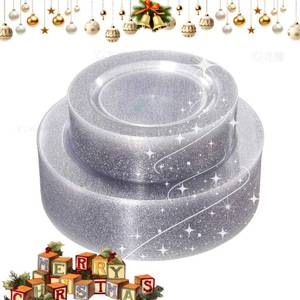 lot 186189 image: WDF 120PCS Silver Christmas Plastic Plates- Disposable Silver Glitter Plates, Premium Heavy Duty 60-10.25 Dinner Plates and 60-7.5 Salad Plates for Parties &Wedding