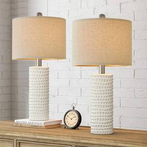 lot 186192 image: PORTRES 24 Farmhouse Ceramic Table Lamp Set of 2 for Bedroom Living Room White Desk Decor Bedside Lamps for Study Room Office Dorm Modern Accent Nightstand Lamp End Table Lamps