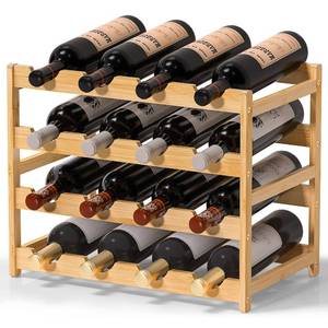 lot 186194 image: Ruichang Wine Rack Sturdy Wine Countertop - Bamboo Wine Bottle Holder Wine Storage Racks Counter Wine Stand Inserts for Cabinet Free Standing Floor Table Wine Organizer (4-Tier, 16 Bottle Capacity)