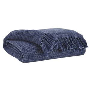 lot 186198 image: Signature Design by Ashley Yasmin Farmhouse Fringe Throw Blanket, 50 x 60 Inches, Dark Blue