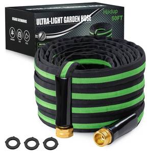 lot 186199 image: HODUP Garden Hose 50 ft - Lightweight Super Flexible Water Hose, Non-Expanding Kink-Free Garden, RV, Marine and Camper Hose Outdoor (black-green, 50 FT)