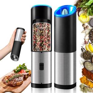 lot 186210 image: Rocyis Electric Salt and Pepper Grinder-Gravity Automatic Spice Mill Set-Battery Powered wLED Light, Adjustable Coarseness, One Hand Operated Smart Kitchen Gadgets, Stainless Steel, 2 Pack