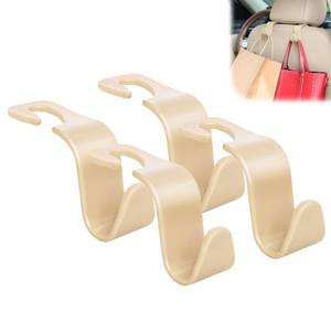 lot 186218 image: Amooca Universal Multifunctional Car Vehicle Headrest Hook, Organizer Hanger Storage Hook for Bag Purse Cloth Grocery (Beige Set of 4)