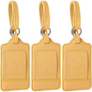 lot 186229 image: Teskyer Luggage Tags, 3 Pack Premium PU Leather Luggage Tags for Suitcases, Privacy Protection Travel Bag Tags, Lichee Yellow