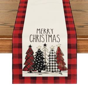 lot 186230 image: Artoid Mode Watercolor Red and Black Buffalo Plaid Christmas Trees Merry Xmas Table Runner, Seasonal Winter Holiday Kitchen Dining Table Decoration for Indoor Outdoor Home Party Decor 13 x 72 Inch