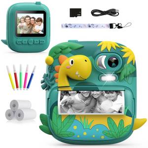 lot 186252 image: Kids Camera Instant Print, CAMCLID 2.4 Inch Screen Camera for Kids Dinosaur Children Digital Camera with 32GB Card & 3 Rolls Paper, Christmas Birthday Gift Toys for Boys Girls 3-12 Age (Green)