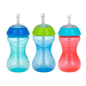 lot 186254 image: Nuby 3 Piece No-Spill Easy Grip Cup with Flex Straw, Clik It Lock Feature, Boy, 10 Ounce