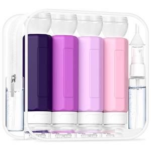 lot 186255 image: Redfly 17PCS Travel Bottles for Toiletries, TSA Approved Travel Size Containers, Leak Proof Travel Containers for Toiletries, Silicone Travel Kit for Shampoo, Conditioner, Lotion & Creams Purple