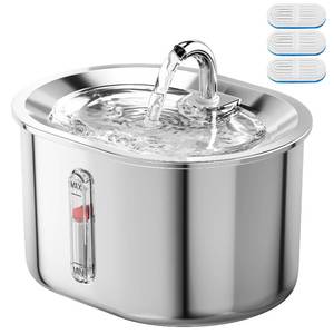 lot 186257 image: ManaMax Cat Water Fountain with Water Level Window, 2.6L88oz Automatic Stainless Steel Pet Fountain Dog Water Dispenser, Ultra Quiet Pump and 3 Replacement Filters & for Cats, Dogs, Multiple Pets