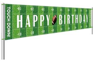 lot 186263 image: Large Football Happy Birthday Party Banner, Game Day Sports Party Decorations, Football Photo Backdrop Hanging Decorations(9.8 x 1.6 feet)