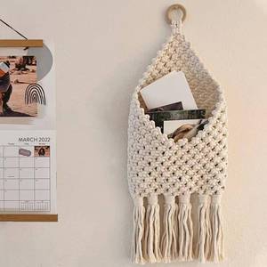 lot 186270 image: Macrame Hanging Wall Basket for Boho Home Decor, Mail Holder, Over The Door Organizer for Bedroom Nursery Living Room Storage, Decorative Behind Door Woven Bag for organizing
