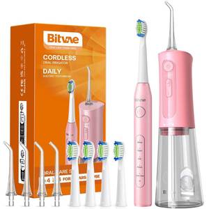 lot 186275 image: Bitvae Electric Toothbrush with Water Dental Flosser, Rechargeable Flosser for Teeth, 5 Modes Electric Toothbrush for Adult, Upgraded Water Dental flosser Picks, Quartz Pink