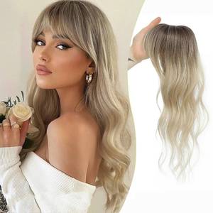 lot 186293 image: PANEWAY Clip in Bangs with Hair Topper 360 Cover Wavy Bangs Hair Clip on bangs for women Synthetic Hair Pieces Fluffy Fake Bangs for Daily Wear (Mix Light Blonde with Dark Root)