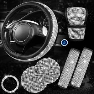 lot 186301 image: CAR PASS 7 PCS Bling Car Accessories for Women, Sparkly Rhinestone Diamond Steering Wheel Cover, Bling Seat Belt Cushion, Glitter Shift Knob Cover, Car Cup Holder Coaster, Cute Interior Sets Silver