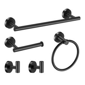 lot 186305 image: Hinmood Towel Bar Set Mattel Black, Bathroom Accessories Set 5pcs Including 16 Tower Bar, Towel Ring and 2 PCS Towel Hooks