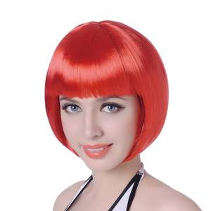 lot 186313 image: FREE BEAUTY Red Short Bob Cosplay Flapper Wig-Synthetic Costume Womens Natural Looking Halloween Party Christmas Bangs Wigs
