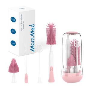 lot 186314 image: MomMed Electric Bottle Brush, Electric Baby Bottle Brush Set with Silicone BottlePacifierStraw Brush and Mixing Head, Waterproof Bottle Cleaner Brush with Drying Rack, 2 Modes & 360 Rotation Pink