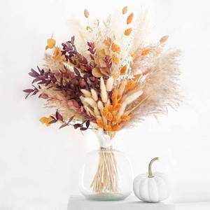 lot 186329 image: HUMINBO Fall Decor Autumn Decorations for Home Thanksgiving Table Boho Flowers Orange Pampas Grass Fluffy Dried Flower Bouquet Dry Pompas 17-95-Pcs Pompous (Orange)