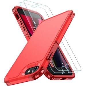 lot 186331 image: xiwxi for iPhone SE Case 20223rd2020,iPhone 87 Case,with 2xTempered Glass Screen Protector  360 Full Body Shockproof  Heavy Dropproof,Hard PCSoft Silicone TPUGlass Screen Phone case -Red