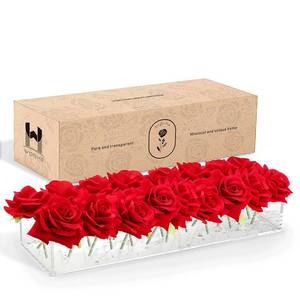 lot 186352 image: WORHE Flower Vase Clear Acrylic Long Rectangular 15.7 Inches Floral Arrangements Decorative Centerpiece for Wedding Dining Table Decor Acrylic Vase for Home Decoration (CH450)