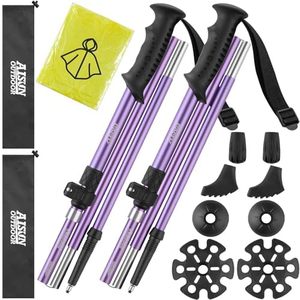 lot 186353 image: AISUNOUTDOOR Trekking Walking Hiking Poles or Sticks Aluminum Lightweight Collapsible for Men Women for Climbing 2 Pack Adjustable Gear with One Free Disposable Raincoat