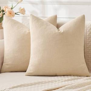 lot 186361 image: MIULEE Beige Couch Pillow Covers 18x18 Inch, Set of 2 Soft Chenille Decorative Throw Pillow Covers Farmhouse for Sofa Living Room Bed