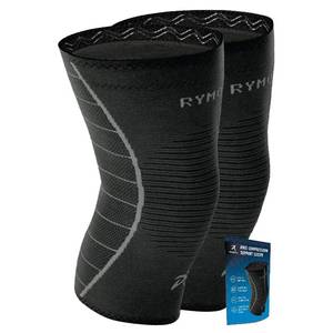 lot 186369 image: Knee Support Brace Compression Sleeves for Men and Women (Black) (Pair) (Large) L - for Ligament Injury, Joint Pain Relief, Running, Arthritis, ACL, MCL, Sport