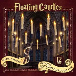lot 186371 image: Christmas Decorations - Floating Candles with Wand - 12 Pcs Magic Flickering Warm Light Flameless Floating LED Candle Christmas Decor for Indoor Classroom Bedroom Party