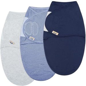 lot 186383 image: BlueSnail Ultra Soft Newborn  Easy Wrap Swaddle Blankets, Adjustable Baby Cotton Swaddle Wrap (Light GrayNavy)
