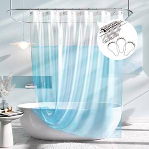 lot 186390 image: AmazerBath Shower Curtain with Hooks, Cute Iridescent Shiny Organza Sheer Clear Shower Curtain Blue, Aesthetic Elegant Pretty Fabric Bathroom Stall Home Decor Shower Curtain Set with 2 Weighted Stones