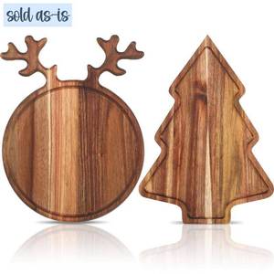 lot 186308 image: Umigy 2 Pcs Christmas Charcuterie Boards Christmas Tree Wooden Cutting Board with Handle Antler Acacia Wood Cute Cutting Board for Cheese Fruit Bread Salad Vegetables Snack Dessert