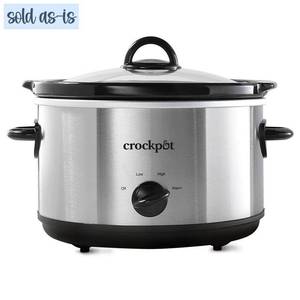 lot 230330 image: Crock-Pot 4.5qt Slow Cooker Silver Ceramic, Glass, Stainless Steel, 3 Settings, Stay-Cool Handles, Dishwasher-Safe