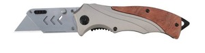 lot 24567 image: Performance Tool W9371 Hardwood and Aluminum Utility Knife with Drop Point Blade and Inline Blade Lock and Clip (Utility Knife only)