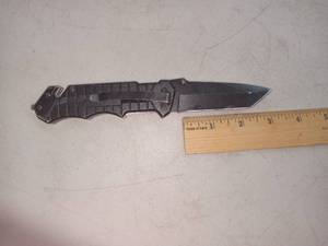 lot 24583 image: Black Folding Pocket Knife - 3inch tanto blade - Glass Breaker and Seat belt Cutter