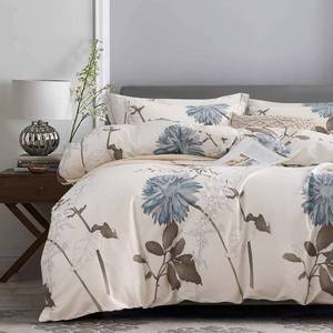 lot 9700 image: SLEEPBELLA Comforter Queen Size, 600 Thread Count Cotton Brown Branches and Blue Flowers Off-White Comforter Sets, Down Alternative Bedding Set 3Pcs(Queen, Off-White Botanical)