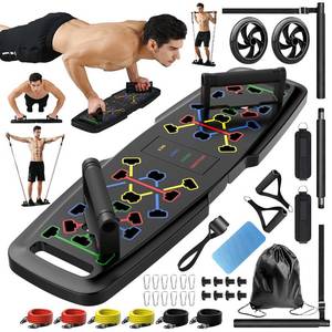 lot 9702 image: Push Up Board,Home Gym,Portable Exercise Equipment,Pilates Bar & 20 Fitness Accessories with Resistance Bands & Ab Roller Wheel,Full Body Workout at Home